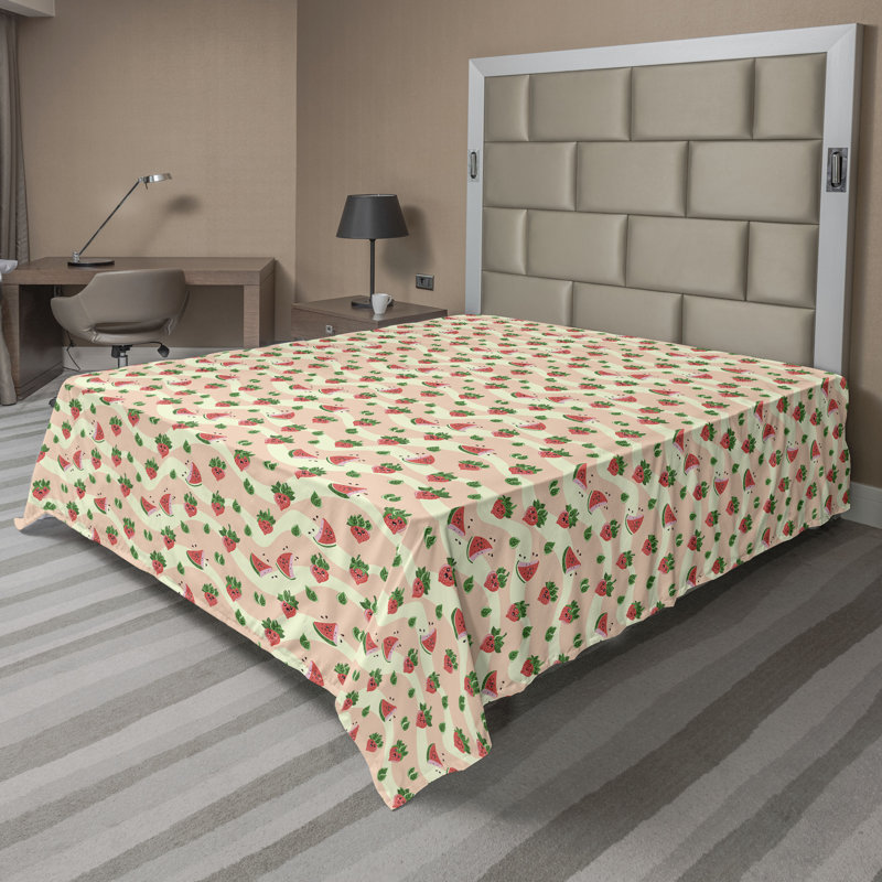 Drap plat moderne de style bohème Ambesonne, Saumon foncé / motif abstrait vert fougère, Drap plat grand