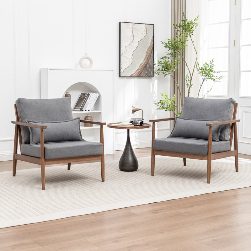 Ensemble de 2 fauteuils rembourrés en bois massif Rayn, Gris