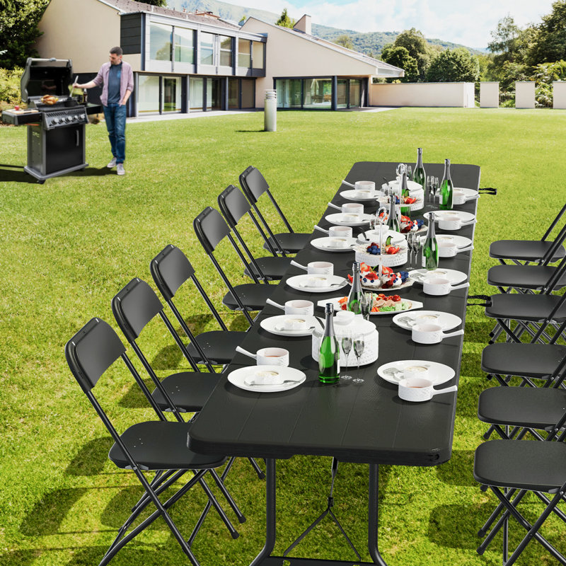 8 Ft Black Plastic Rectangular Folding Table Portable Long Table