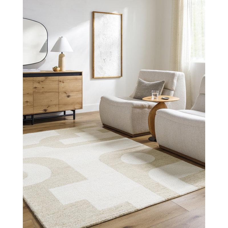 Rectangle Kardelen Wool Area Rug with Non-Slip Backing, Rectangle 5'7" x 6'