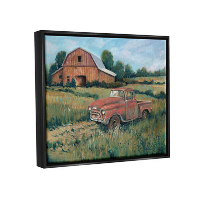 Red Pickup Truck Rural Barn Farmland by Tim OToole - Painting on Canvas