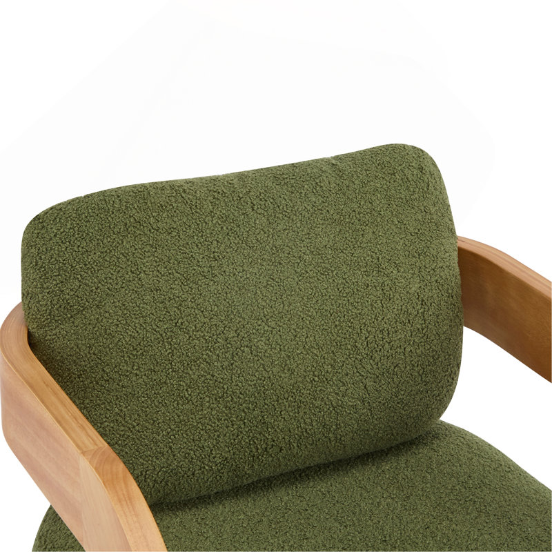 Ensemble de 2 chaises de salle à manger avec dossier coussiné, tissu bouclé, structure en bois massif de couleur naturelle