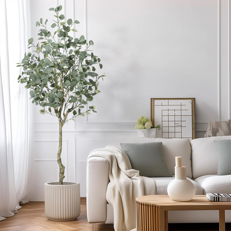 Arbre d'eucalyptus artificiel, faux eucalyptus avec des feuilles d'argent, H 72 po x l 6 po x P 6 po