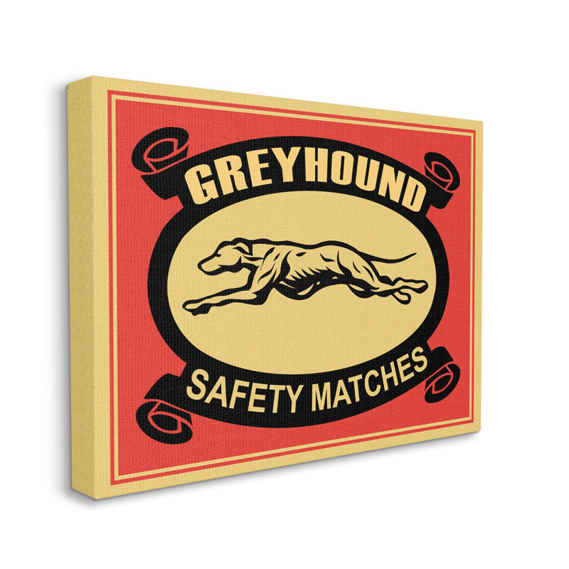 Publicité rétro «Greyhound Safety Matches Yellow Red», Toile tendue, H 36 po x l 48 po