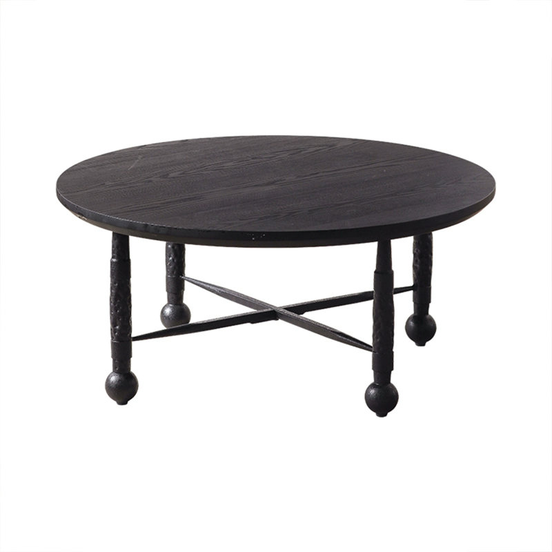 Retro Black Solid Wood Round Coffee Table