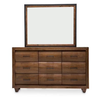 Commode en bois massif à 9 tiroirs avec miroir 68,25 po Brooklyn Walk