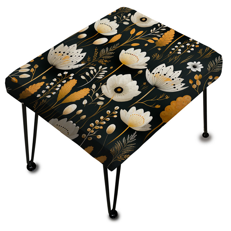 Motif floral jaune et noir Meadow - Repose-pieds rectangulaire floral