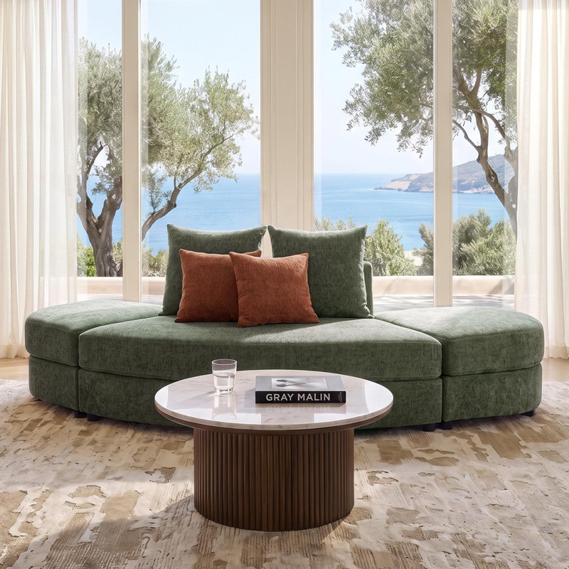 Canapé modulaire courbé 3 pièces David, Polyester forêt