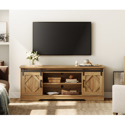 Glenford Modern Farmhouse TV Stand for up to 65" TV with Sliding Barn Door