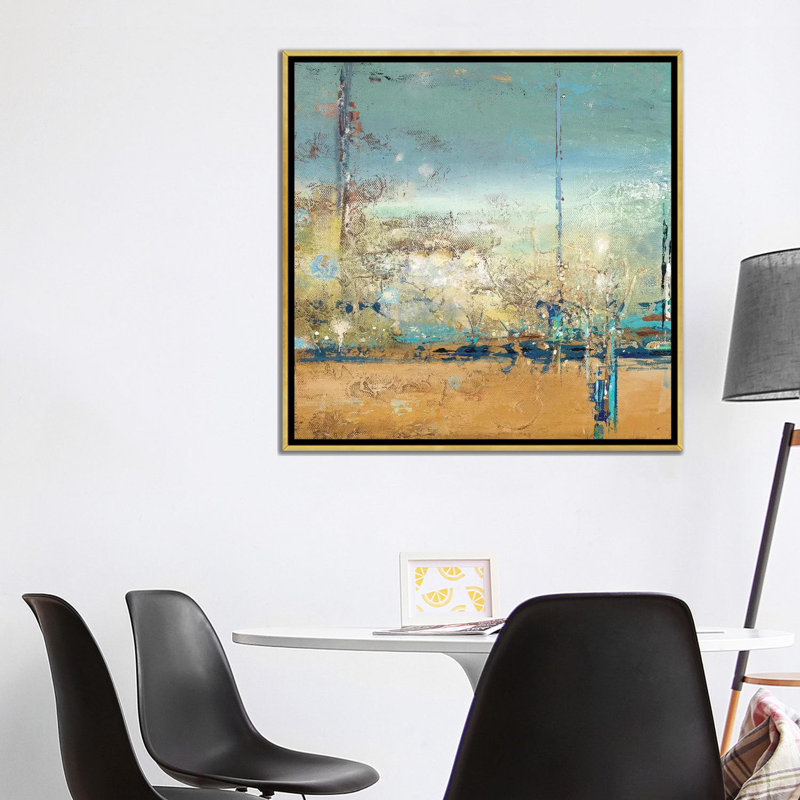 Reproduction d’art, "Adventure I" par Patricia Pinto, Pas de tapis, H 37 po x l 37 po x P 1,5 po, Toile encadrée d'or