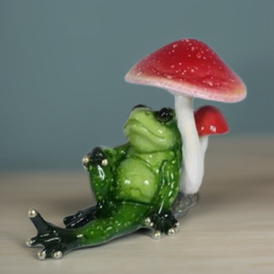5"W Frog Sitting against Mushroom Figurine