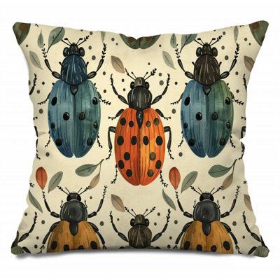 Ladybugs Throw Pillow, Insects Cotton Twill Pillows