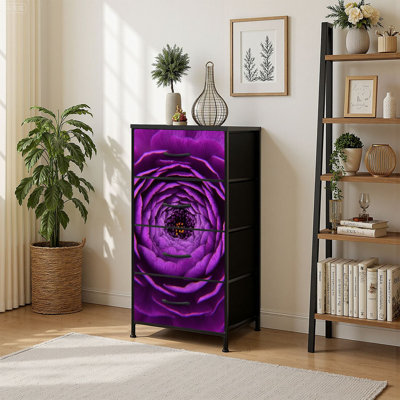 4 Drawer Vertical Storage Dresser shooting beautiful purple flower with Wood Top Fabric Pull Drawers by Ebern Designs