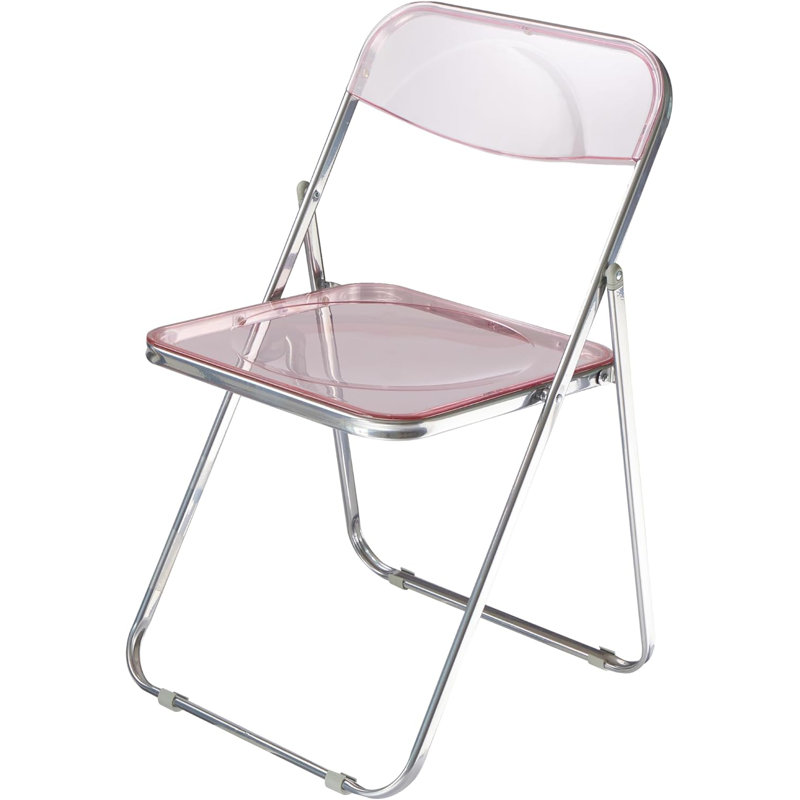 Chaise pliante en acrylique transparent avec structure chromée, Rose