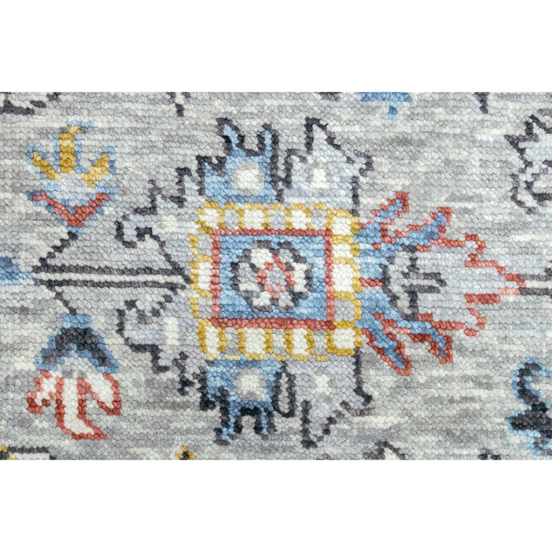 Wool Floral Area Rug in Blue/Orange, Rectangle 9' x 12'