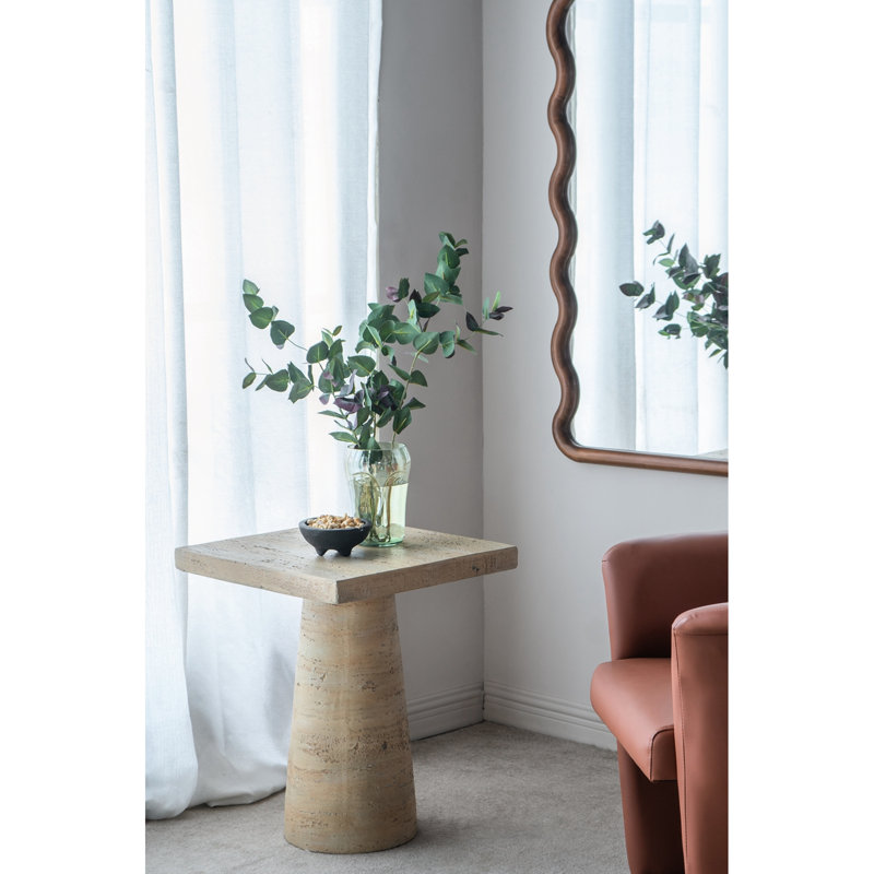 Table d'appoint en magnésium 20 x 20 x 24 po, finition crème, plateau et piédestal carrés, pour table de chevet, vestibule, support pour plante, décor de bureau contemporain 20 x 20 x 24 po, base piédestal, tables de chevet polyvalentes, vestibule
