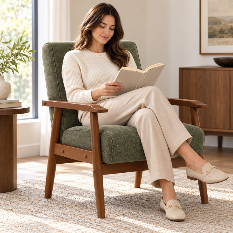 Chaise d'appoint rembourrée Bridgeview, Olive Green Linen