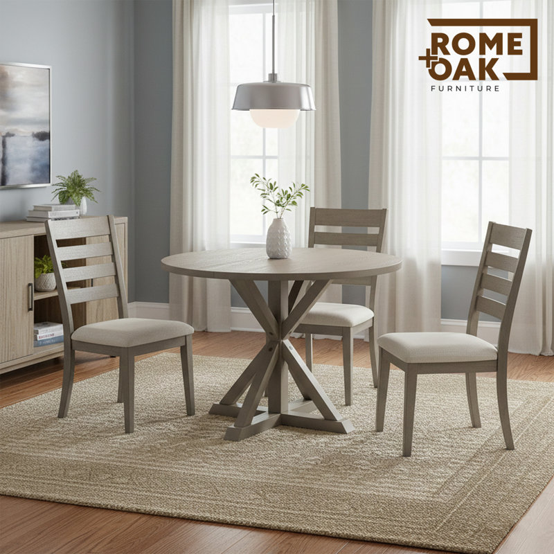  Spier 40" Modern Farmhouse Pedestal Dining Table, Rustic Beige, Beige