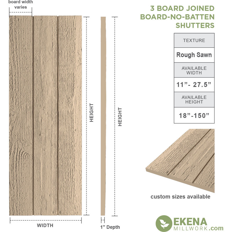 Volets rustiques en faux bois avec planche et n-lattes (par paire), H 46 po x l 16,5 po x P 1 po, 16"