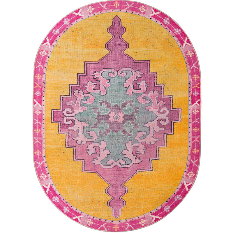 Tapis traditionnel jaune opie, Ovale 7 pi 6 po x 10 pi 6 po