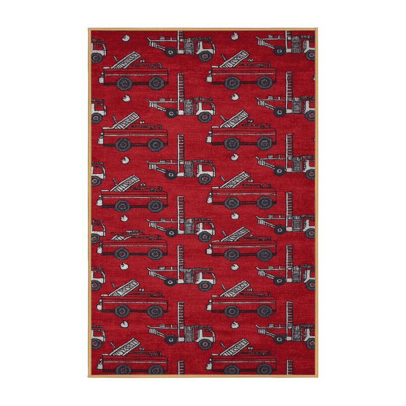 Machine Washable Transportation Red Area Rug, Runner 2' x 5'
