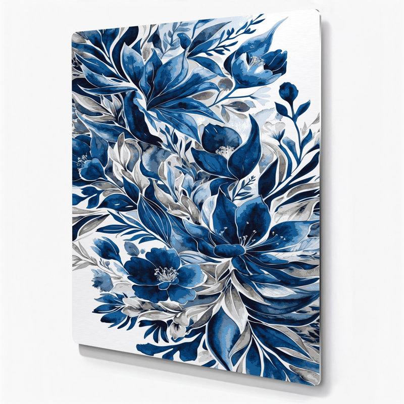 Aquarelle florale, art mural bleu en métal 62, H 10 po x l 8 po