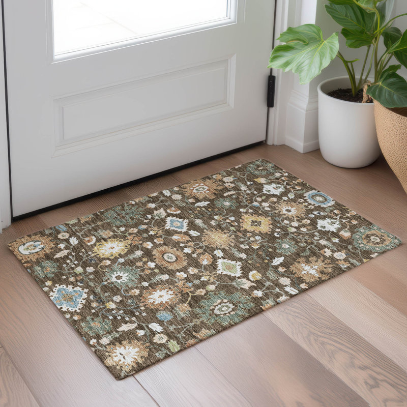 Tapis traditionnel lavable à la machine intérieur / extérieur ACN2458, Chocolat, 1'8" x 2'6"