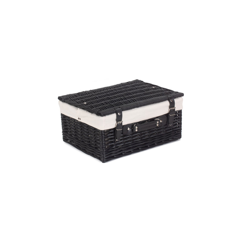 Wicker Hamper Basket with Lining, Black/White, 19cm H x 41cm W x 30cm D