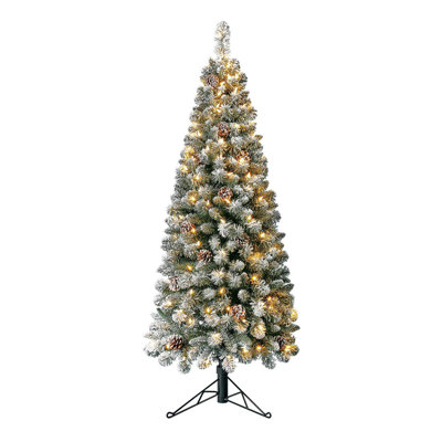 Home Heritage Pine 5' Artificial Corner Flocked Christmas Tree Prelit 100 LEDs