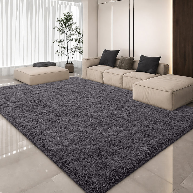 Luxury Plush Shaggy Area Rug & Runner, Soft Deep-Pile Non-Slip Living Room Carpet, Grey, Rectangle 120 x 170 cm