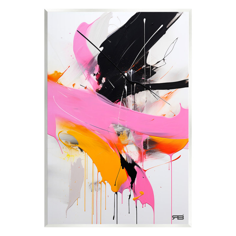 Art mural rose et noir contemporain par RB, H 15 po x l 10 po