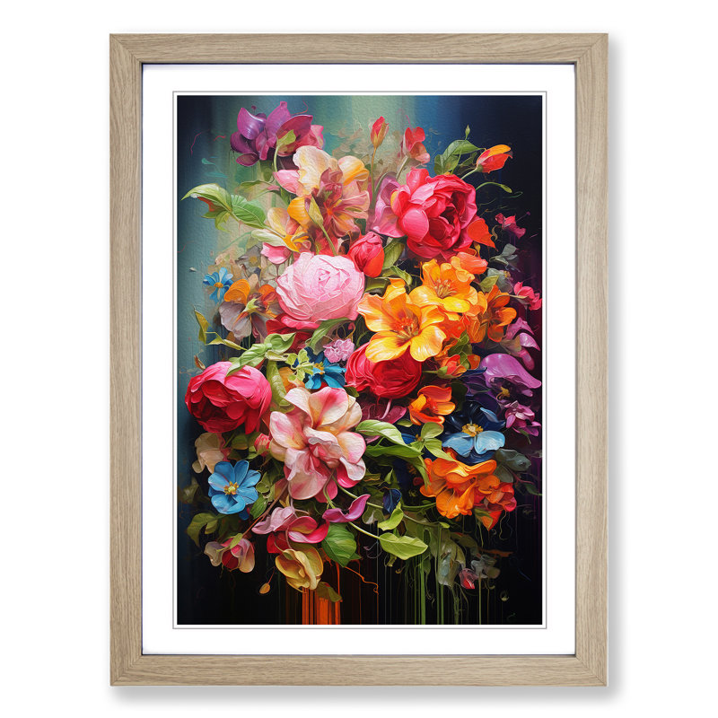 Floral Action Painting No.3 Framed Print, 34cm H x 25cm W, Oak Framed
