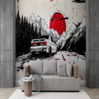Red Sun Mountain Drive Abstract Wall Mural