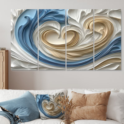 White Spiraling Hearts Accented With Blue I - Abstract Spirals Canvas Art Set