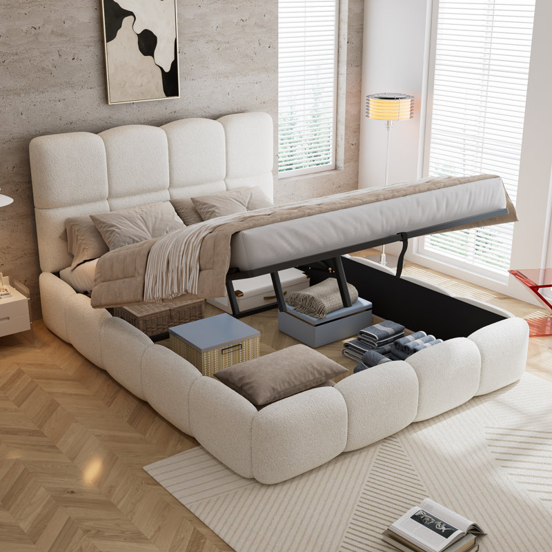 Beige Upholstered Bed, Double (4'6)