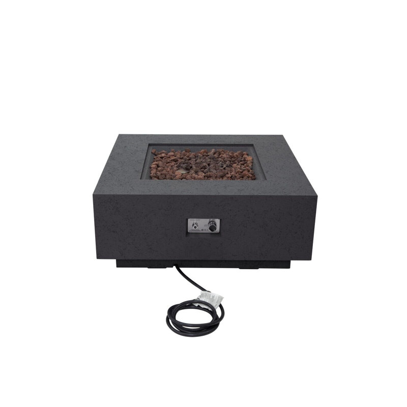 Brooklyn 40" W x 17" H Square Travertine Outdoor Fire Pit Table with Lava Rocks & Cover, Propane, Gris foncé
