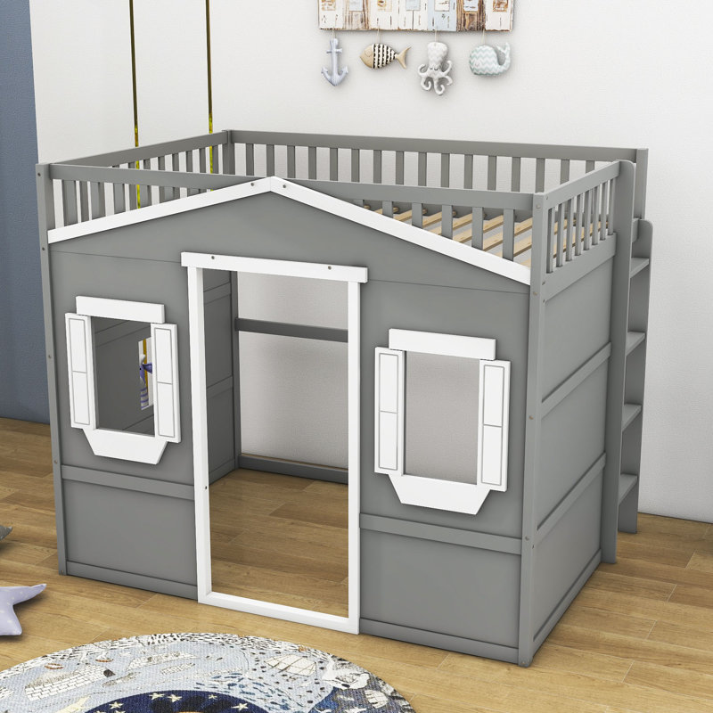 Lit mezzanine double avec fenêtres Ascutney par Harper Orchard, Gris / blanc
