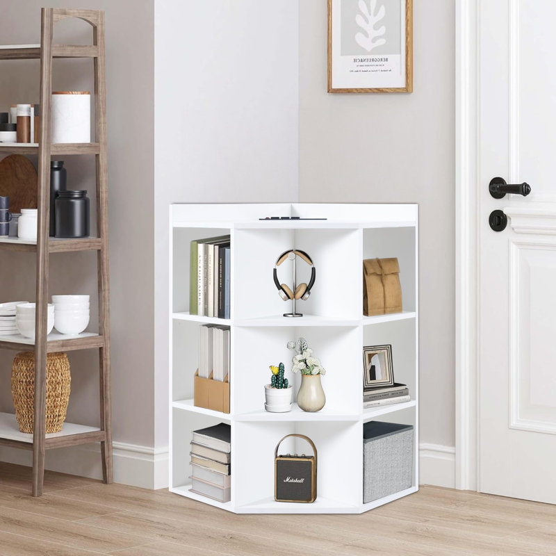 Armoire de coin Birta avec ports USB et prises de courant, Blanc