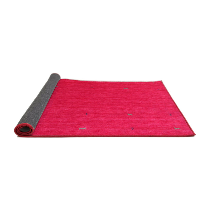 Tapis de zone rose/rouge contemporaine, Rond 5 pi