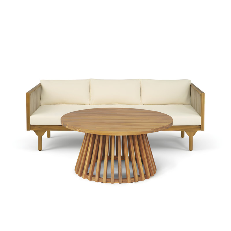 Hurst Outdoor 2-Piece Acacia Wood Conversation Set With Cushions, Beige
