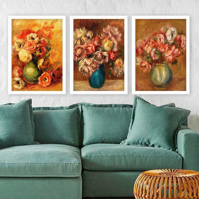 Superbe ensemble de peintures décoratives encadrées (3 pièces) de 21,7 po x 29,5 po chacune | Cadre 100% bois avec polystyrène de 0,8 pouce | Impression numérique UV | Parfait pour la décoration murale de salon, de bureau et de galerie