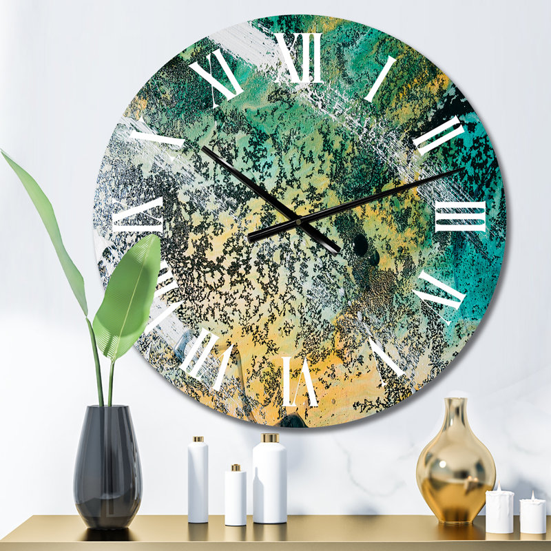 Horloge murale moderne colorée à l'encre bleue et jaune, Grand