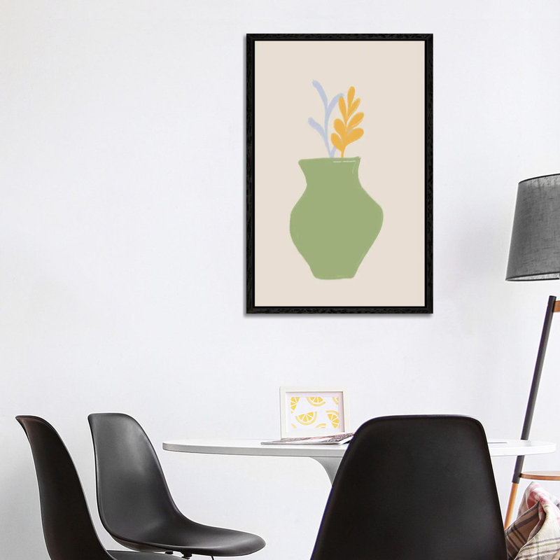 Green Scandi Vase 1 Piece Wall Art on Canvas, 101.6 cm H x 66.04 cm W, Black Floater Frame