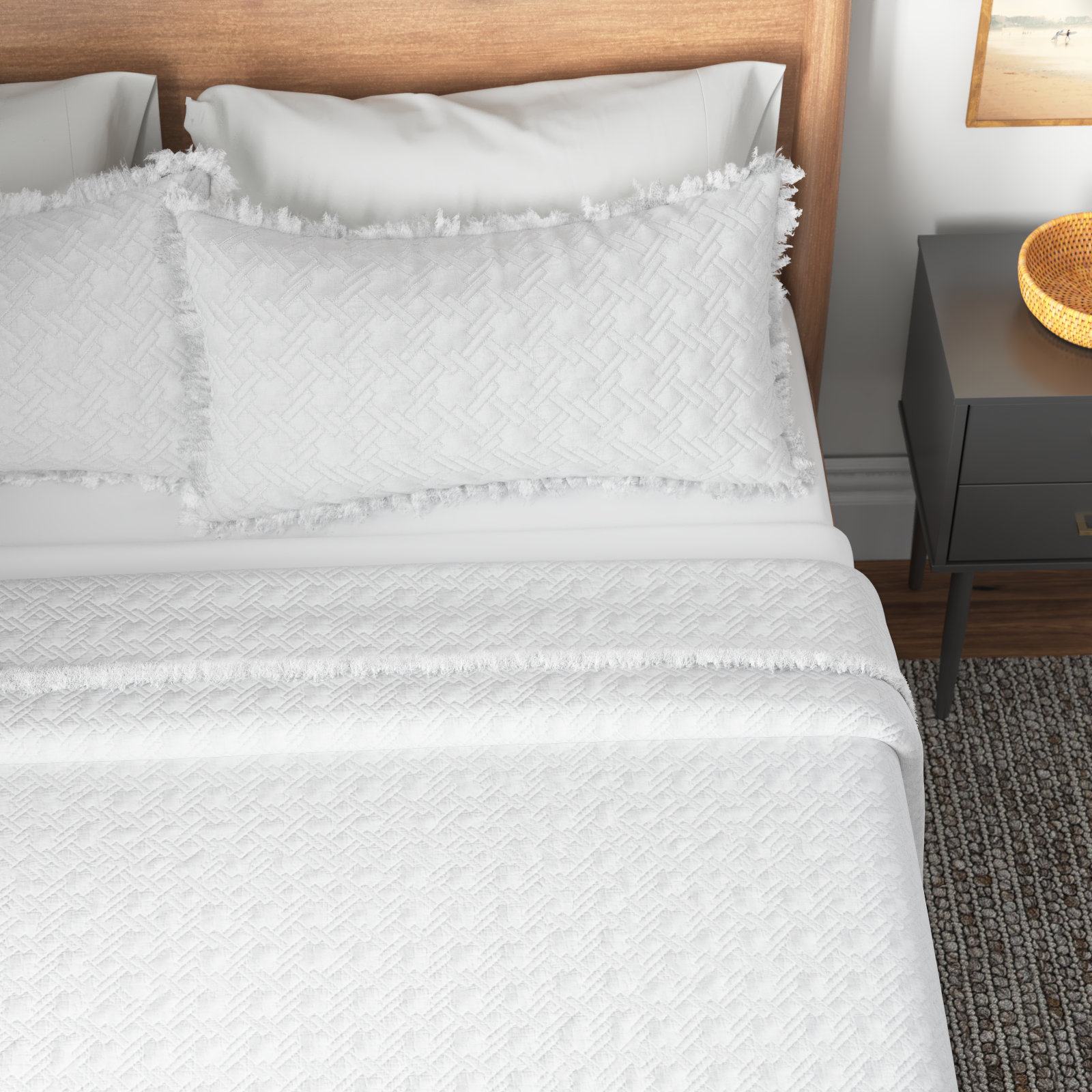 Marcine Standard Cotton Quilt Set, King Quilt + 2 Shams, White