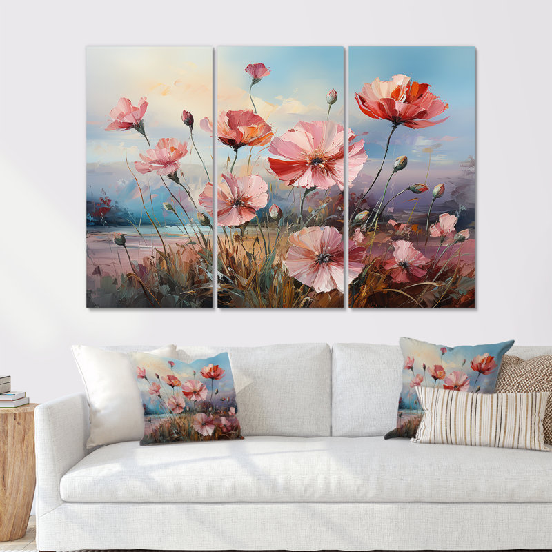 Mauve Œillets de campagne charmante III - ensemble de reproductions d'art mural, Toile tendue, H 28 po x l 36 po x P 1 po