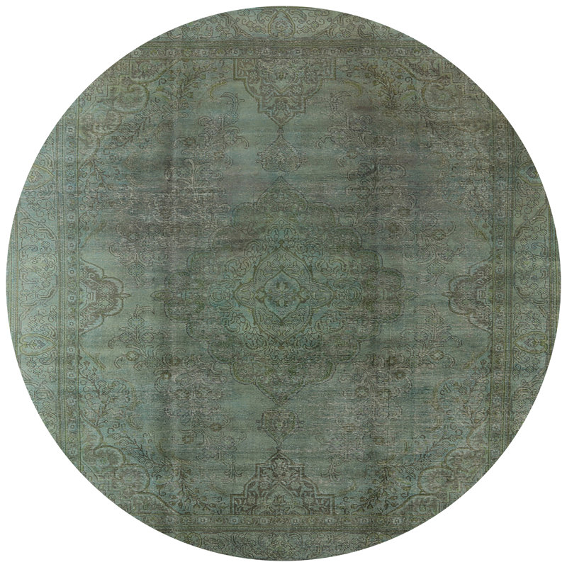 Tapis vert de style oriental, Rond 7 pi