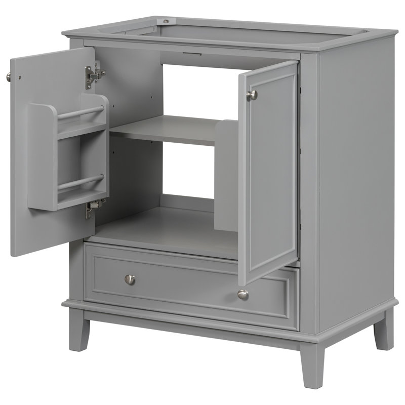 Base de meuble-lavabo gris 30 po avec portes et tiroir, cadre en panneau de fibres à densité moyenne | Idée cadeau, Gris