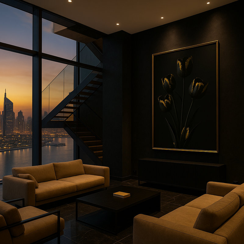 Gilded Stillness - Limited Edition Framed Canvas Wall Art by Kasian Art Studio - Brown Frame, Brown
