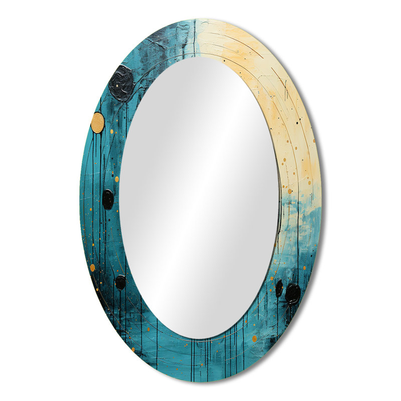 Blue Minimalism Horizon I - Modern Oval Wall Mirror, 36" x 24"