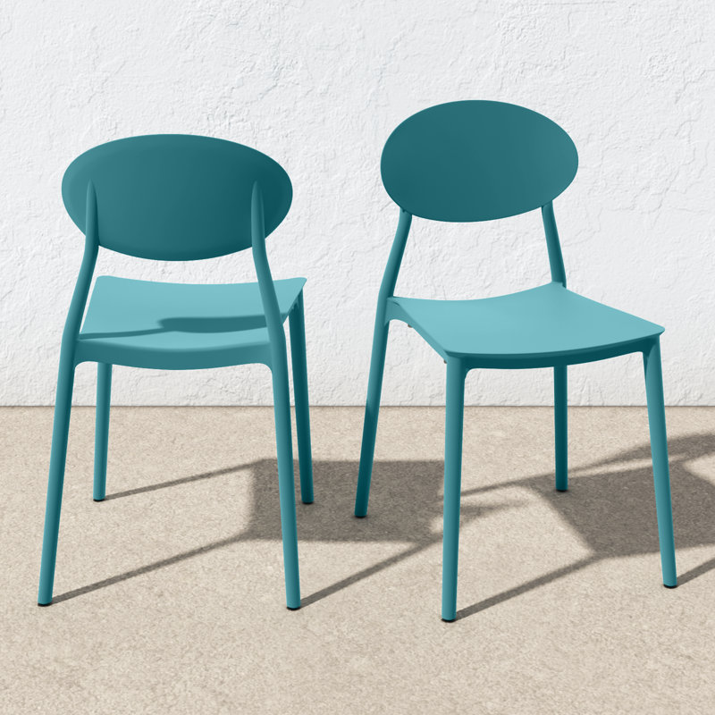 Aldric Outdoor Stacking Dining Side Chair, Teal